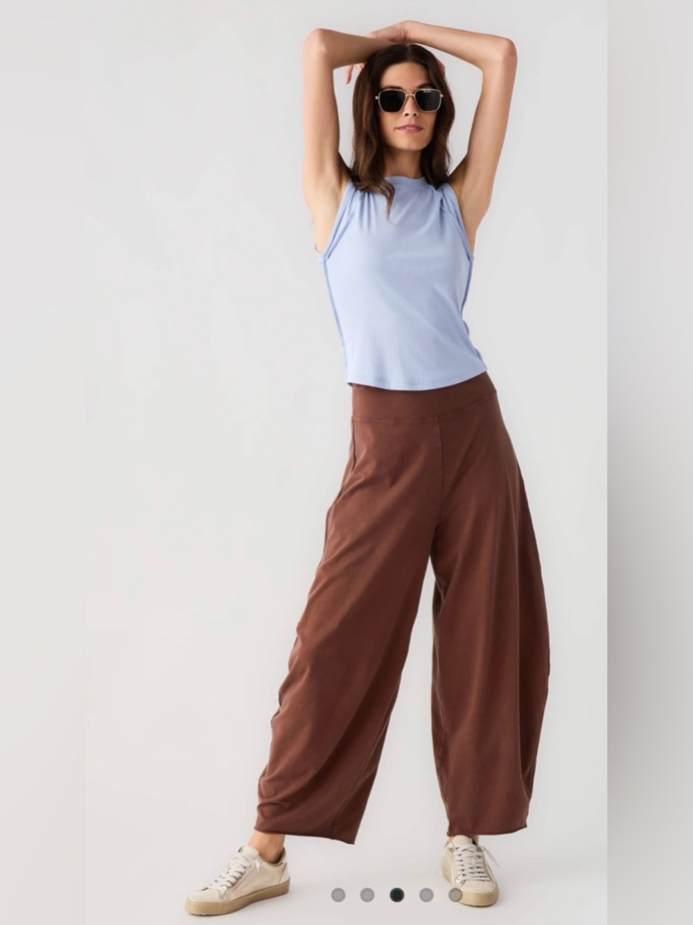 FP Movement Free People Hot Shot Easy Wide Leg Pants Brown XL Raw Hem Zip Pocket
